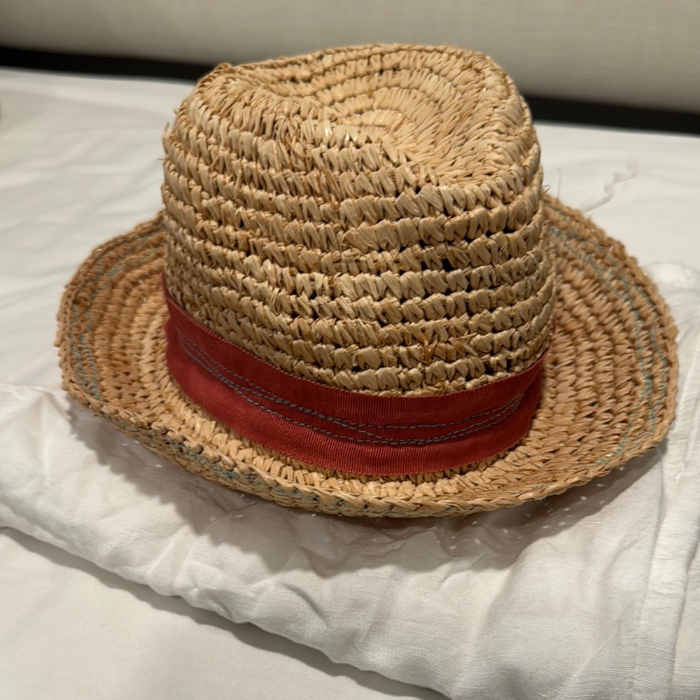 NWOT Lola Hats Pool Boy Hat Tan and Red Fedora Hat with Textured Weave